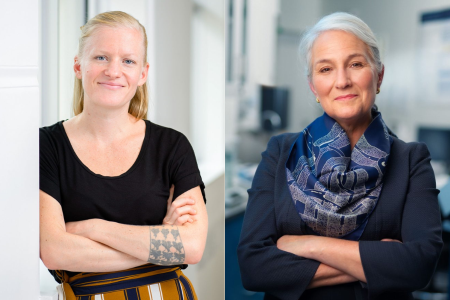 A photo collage of two women's health researchers