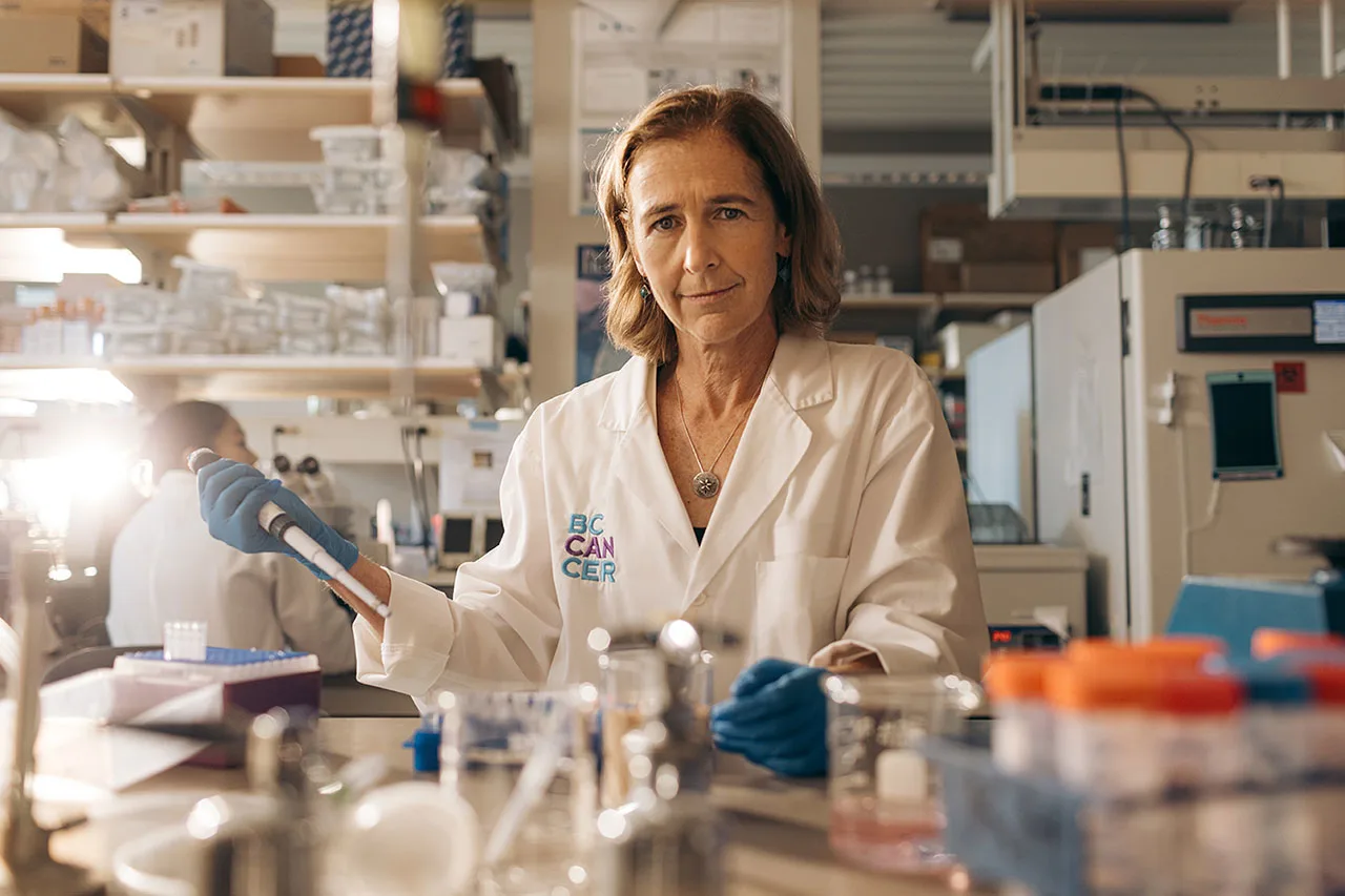 Dr. Jessica McAlpine pictured in a BC Cancer lab coat